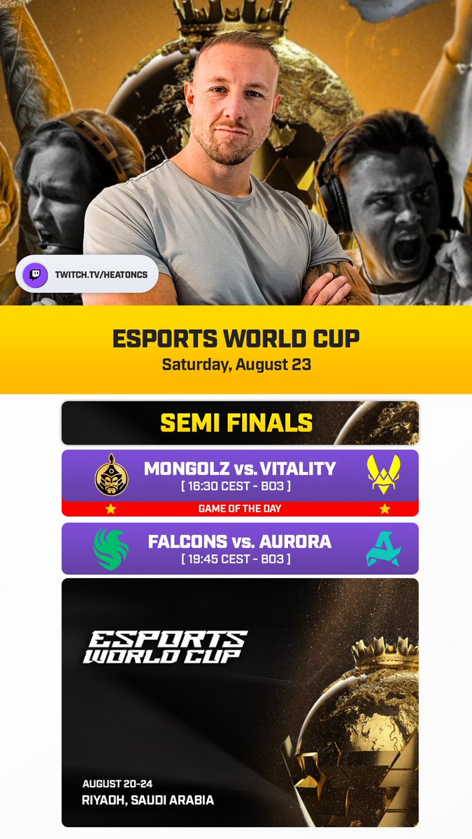 Emil Christensen (@real_heaton) on Twitter photo It's getting hot in Riyadh! Semi-Finals about to start in a couple of hours. LET'S GO!! 😎
⭐️ Match of the Day: <a href="/1mongolz/">The MongolZ</a> vs. <a href="/TeamVitalityCS/">Team Vitality CS</a>
📺 Twitch.tv/HeatoNCS
#EWC It's getting hot in Riyadh! Semi-Finals about to start in a couple of hours. LET'S GO!! 😎
⭐️ Match of the Day: <a href="/1mongolz/">The MongolZ</a> vs. <a href="/TeamVitalityCS/">Team Vitality CS</a>
📺 Twitch.tv/HeatoNCS
#EWC