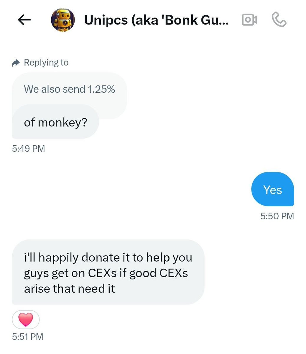 Monkey | Dog Picasso (@monkeygoodboy) on Twitter photo Remember when we sent 1.25% of supply to <a href="/theunipcs/">Unipcs (aka 'Bonk Guy') 🎒</a> ?
He replied today that he will support $Monkey community by donating it when we get listed on a good CEX exchange in the future.
Not to mention, he replied about $Monkey starring in <a href="/CallofDuty/">Call of Duty</a> as an actor twice.
Stay locked Remember when we sent 1.25% of supply to <a href="/theunipcs/">Unipcs (aka 'Bonk Guy') 🎒</a> ?
He replied today that he will support $Monkey community by donating it when we get listed on a good CEX exchange in the future.
Not to mention, he replied about $Monkey starring in <a href="/CallofDuty/">Call of Duty</a> as an actor twice.
Stay locked