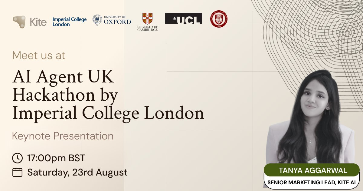 Join us today at the AI Agent UK Hackathon hosted by Imperial College London, that is bringing together talent and innovative developers from top universities including <a href="/imperialcollege/">Imperial College London</a>, <a href="/UniofOxford/">University of Oxford</a>, <a href="/Cambridge_Uni/">Cambridge University</a>, <a href="/ucl/">UCL</a>, and <a href="/UChicago/">The University of Chicago</a>.

Our Senior Marketing Lead <a href="/iamtanya338/">Tanya Aggarwal</a>