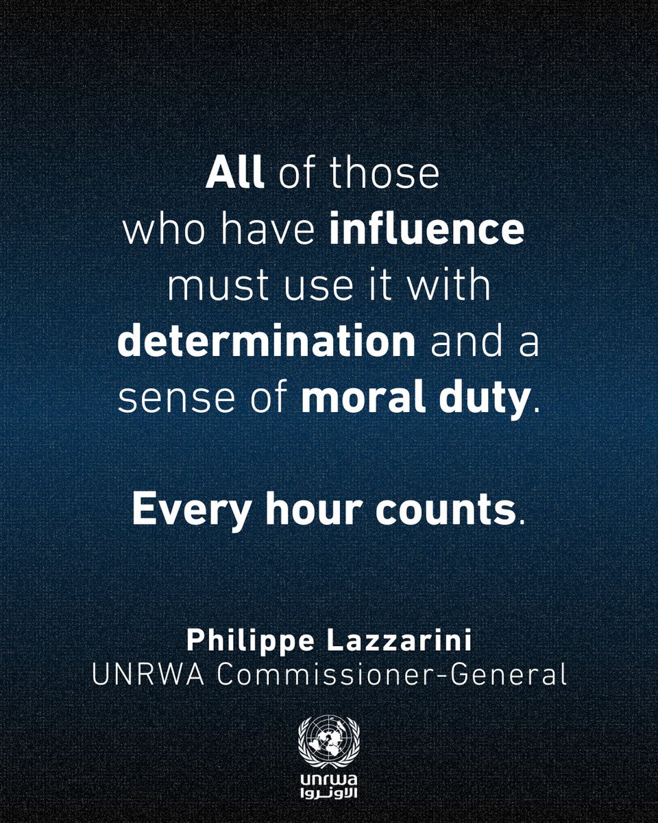 UNRWA (@unrwa) on Twitter photo "It’s time for the Government of Israel to stop denying the famine it has created in #Gaza.
All of those who have influence must use it with determination and a sense of moral duty.
Every hour counts."
— UNRWA Commissioner-General <a href="/UNLazzarini/">Philippe Lazzarini</a> "It’s time for the Government of Israel to stop denying the famine it has created in #Gaza.
All of those who have influence must use it with determination and a sense of moral duty.
Every hour counts."
— UNRWA Commissioner-General <a href="/UNLazzarini/">Philippe Lazzarini</a>
