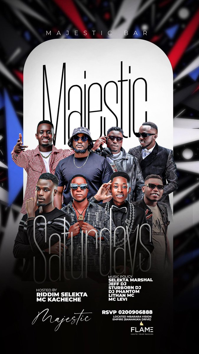 #MajesticSaturdays At Majestic Vision Empire 
Hosted by <a href="/Mc_Kacheche/">Mc Kacheche Starboy</a> and <a href="/DeRiddimselekta/">Sir. Riddim Selekta 🇺🇬</a>  🎉📌
Don’t miss out the vibe !!