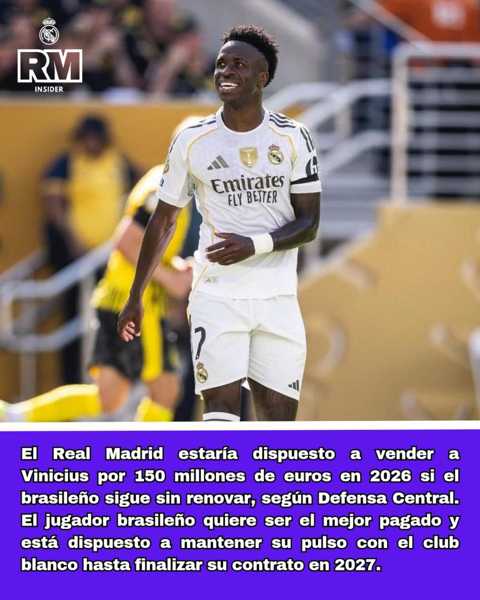 🚨💥 EL REAL MADRID 🤍💜 ACEPTARÍA 150 MILLONES POR VINICIUS 🇧🇷

➡️ El jugador del Real Madrid tiene contrato hasta 2027.

⚽ Si en 2026 no ha renovado, el club blanco escuchará ofertas 

#RealMadrid #HalaMadrid #Vinicius #Vini #Madrid <a href="/realmadrid/">Real Madrid C.F.</a>
