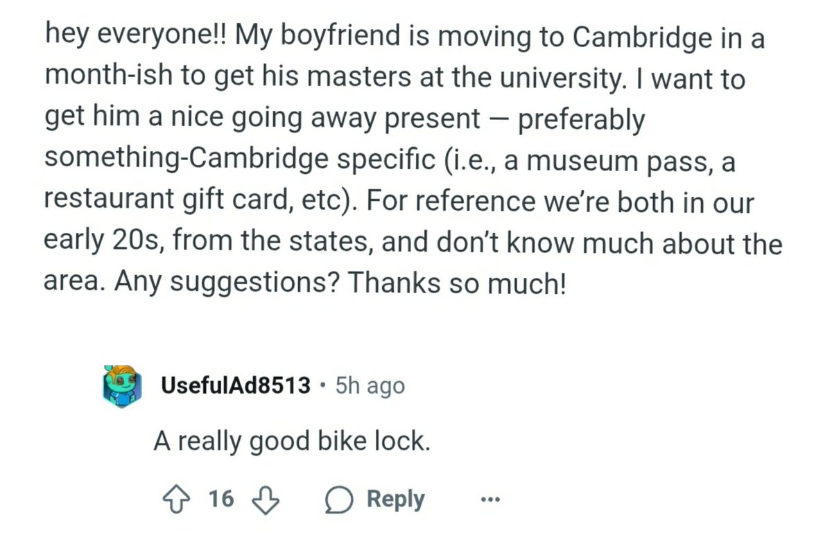 Spotted on reddit, most Cambridge thing I've read this week