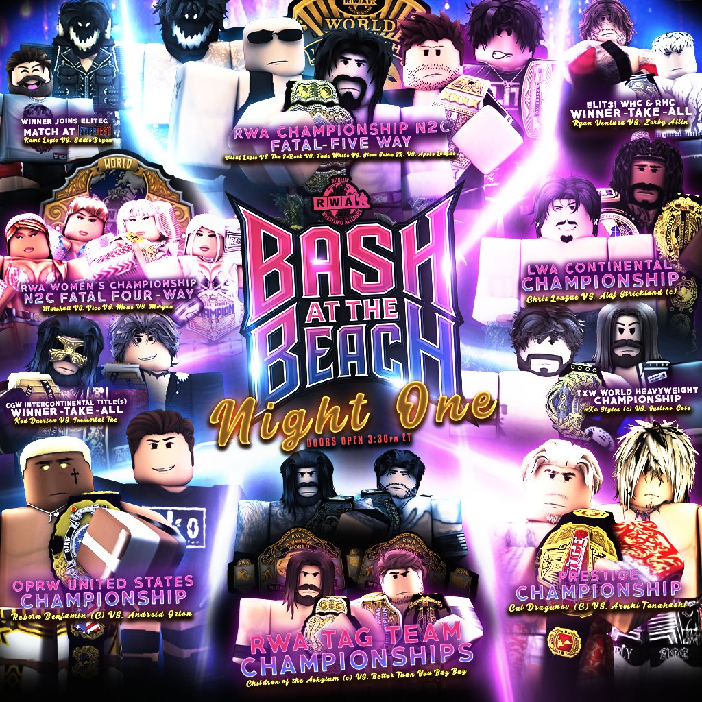 NIGHT ONE of BASH AT THE BEACH is LIVE TODAY! 🚨🤩

The BIGGEST EXTRAVAGANZA of the Summer is LIVE from Mexico City, Mexico for the 9TH ANNUAL BASH AT THE BEACH!

📺 Doors open 3:30PM ET, streaming LIVE on <a href="/RSPNRoblox/">RSPN</a> &amp; <a href="/StreameastRW/">Streameast on ROBLOX</a>!

🖇️GAME LINK: roblox.com/games/10949260…