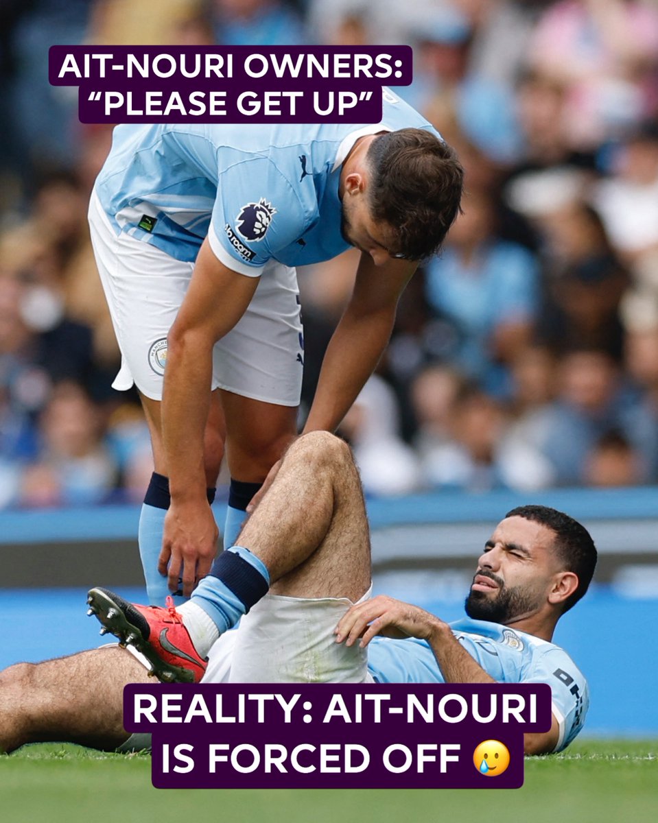 OfficialFPL's tweet photo. Rayan Ait-Nouri, the third most-owned defender in #FPL, is taken off with an injury after just 23 minutes 🥹

#MCITOT https://t.co/hqWZ5oZSwU