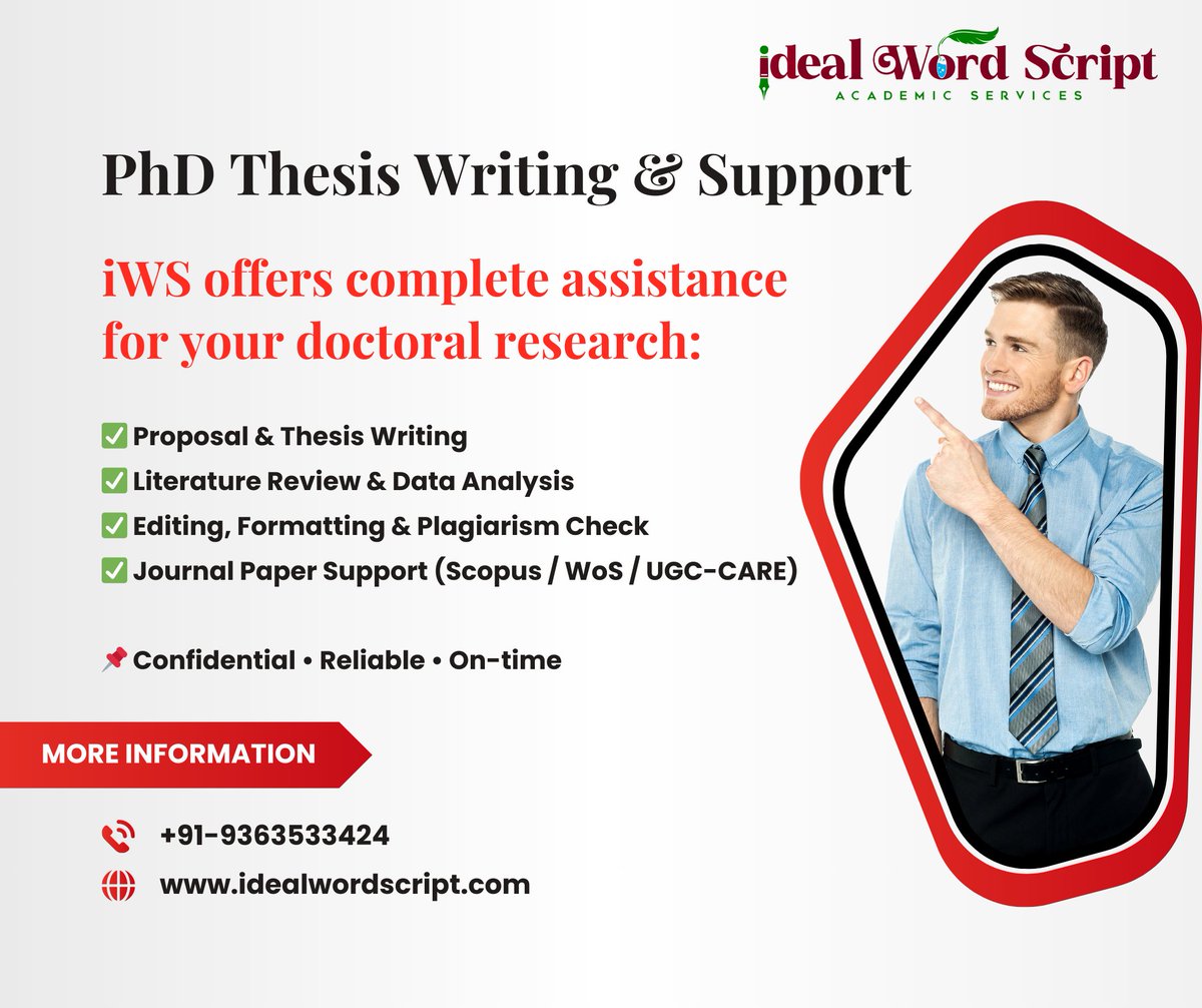 IScript57741's tweet image. 🎓 PhD Thesis Support 🎓

Need help with writing, editing &amp;amp; publishing your thesis? iWS covers:

✅ Proposal &amp;amp; Thesis Writing
✅ Literature Review &amp;amp; Data Analysis
✅ Editing &amp;amp; Plagiarism Check
✅ Journal Support (Scopus/WoS)

💬 WhatsApp: wa.me/919363533424