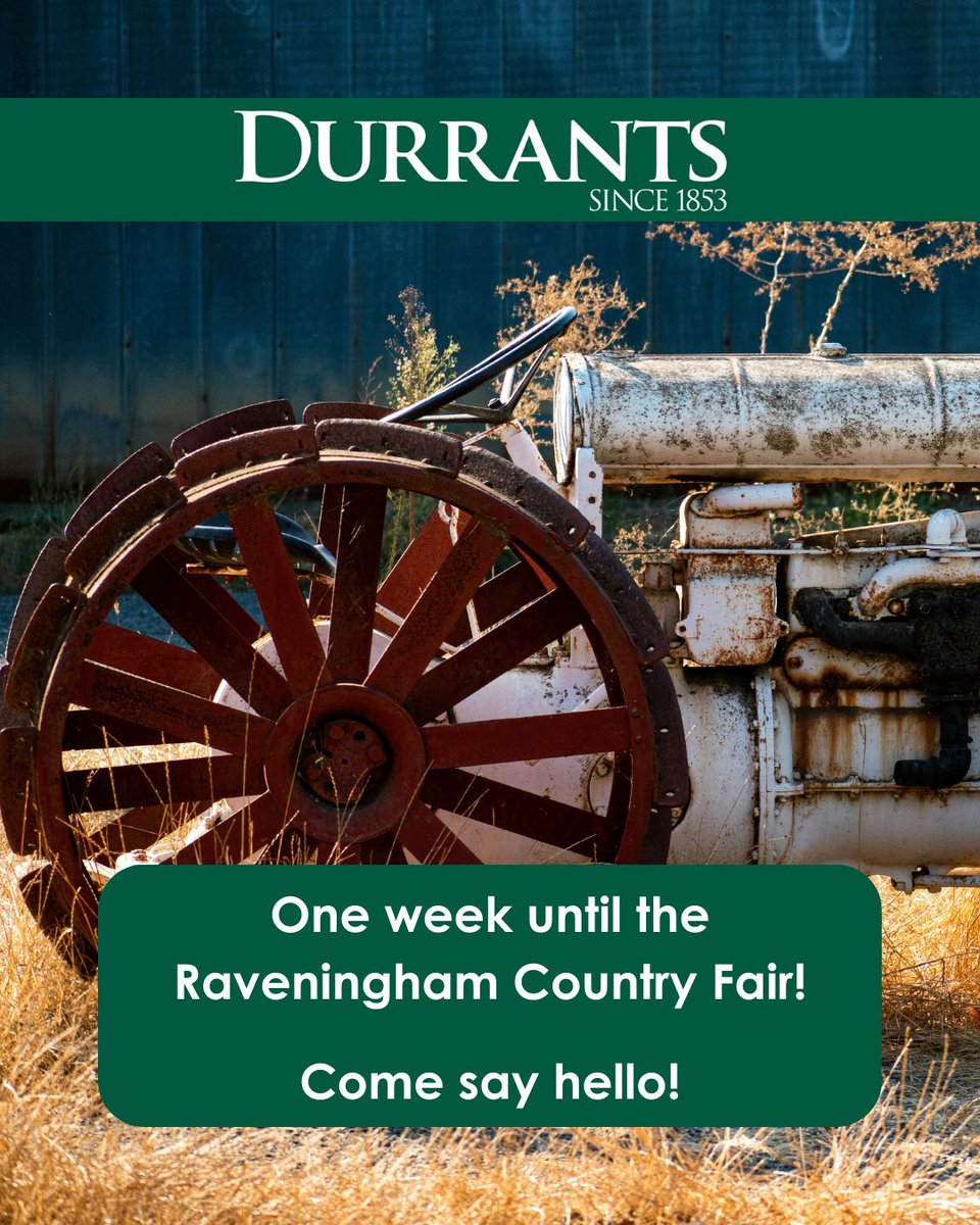 🚨 Only 7 days until the Raveningham Country Fair! 🐄🍏
We’ll be there with the Durrants stall. Come for the country fun, stay for the great food &amp; entertainment.

📅 Sat 30 Aug
ℹ️ raveninghamfair.co.uk
#RaveninghamFair #NorfolkEvents