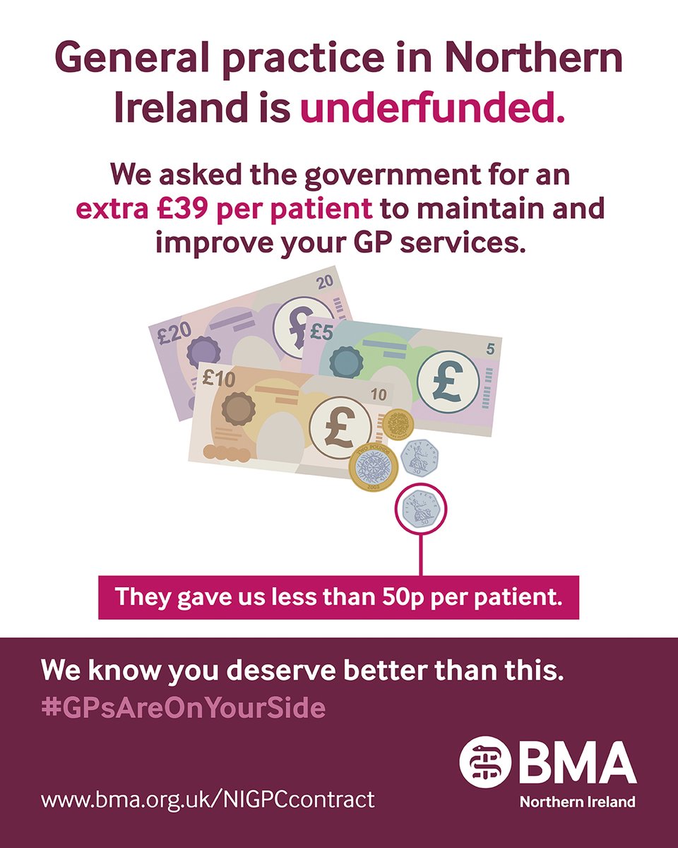 General practice in Northern Ireland is in crisis. GPs are now taking collective action - we need an improved offer from the government that increases our core funding to avert a total crisis 

#GPsAreOnYourSide