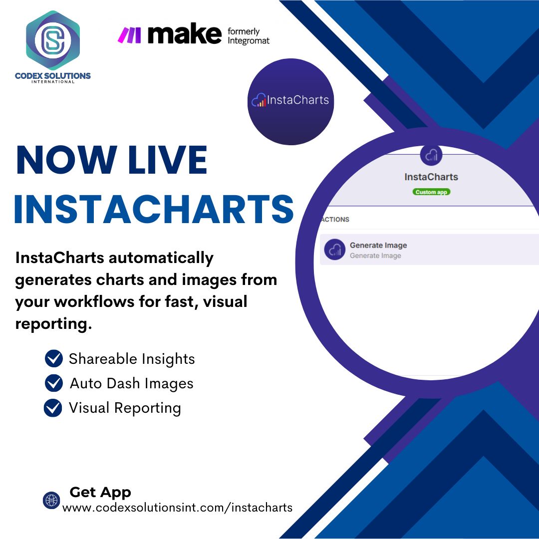 solutions_codex's tweet image. Turn raw data into stunning visuals instantly with InstaCharts on Make! Perfect for reports, dashboards, and workflows. Data storytelling made easy. 🚀 #DataViz #Automation
