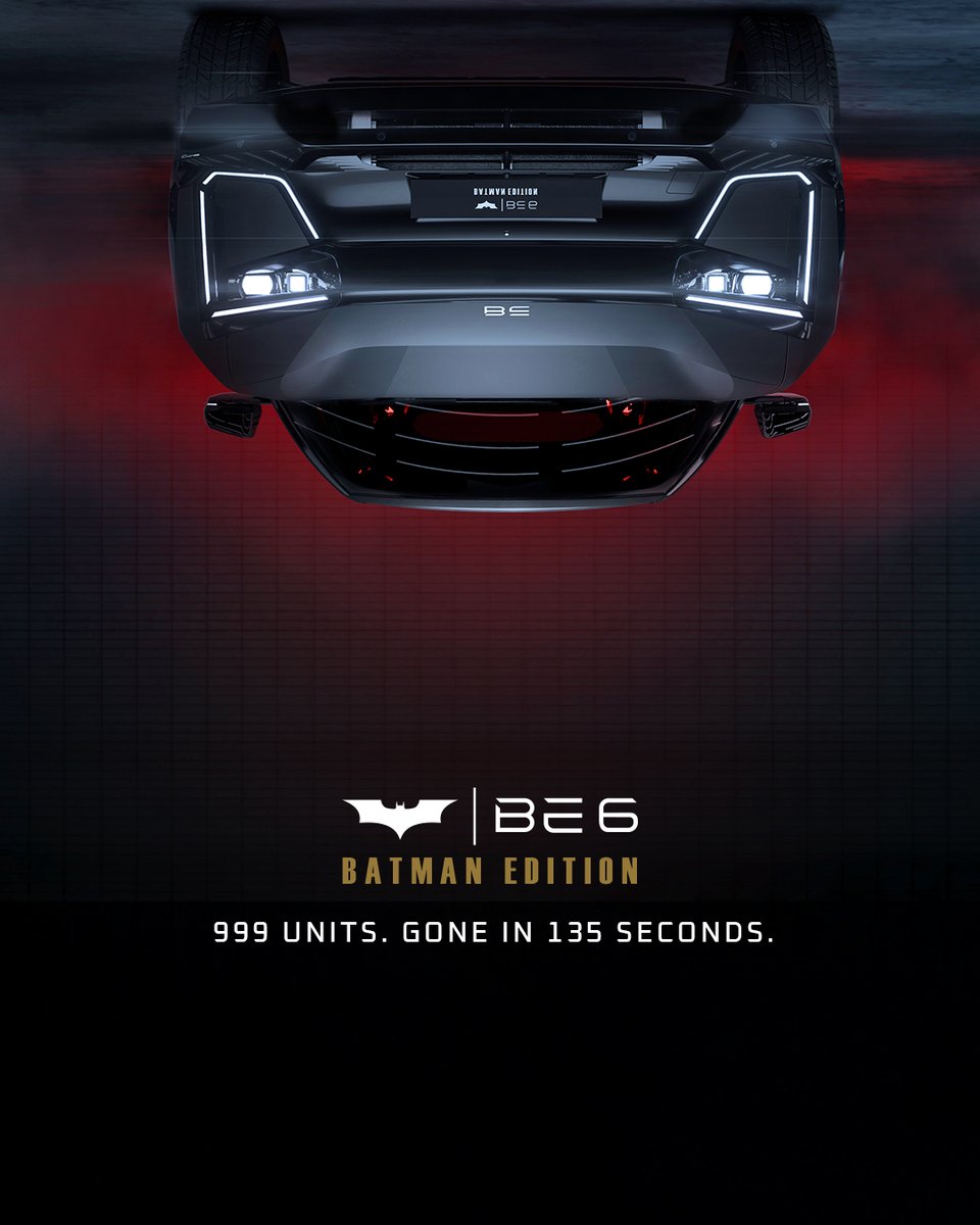 Mahindra Electric Origin SUVs (@mahindraesuvs) on Twitter photo From 999 to 000 in just 135 seconds. That's how quickly we sold all units of the BE 6 Batman Edition.
Deliveries will begin on Batman Day, 20th September 2025.
#BE6BatmanEdition #DriveYourLegend #MahindraBE6 #MahindraElectricOriginSUVs From 999 to 000 in just 135 seconds. That's how quickly we sold all units of the BE 6 Batman Edition.
Deliveries will begin on Batman Day, 20th September 2025.
#BE6BatmanEdition #DriveYourLegend #MahindraBE6 #MahindraElectricOriginSUVs