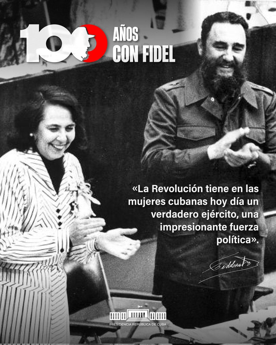 🇨🇺| "La Revolución tiene en las mujeres cubanas hoy día un verdadero ejército, una impresionante fuerza política. Y por eso decimos que la Revolución es sencillamente invencible".

#CienAñosConFidel   #FMC65