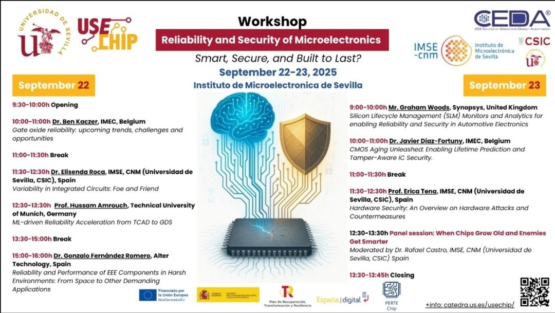 CatedraUsechip's tweet image. Workshop Realiability and Security of #microelectronics 22-23 September.
Organiza #CatedraUsechip en el @IMSECNM @unisevilla
Inscríbete gratis: catedra.us.es/usechip/notici…