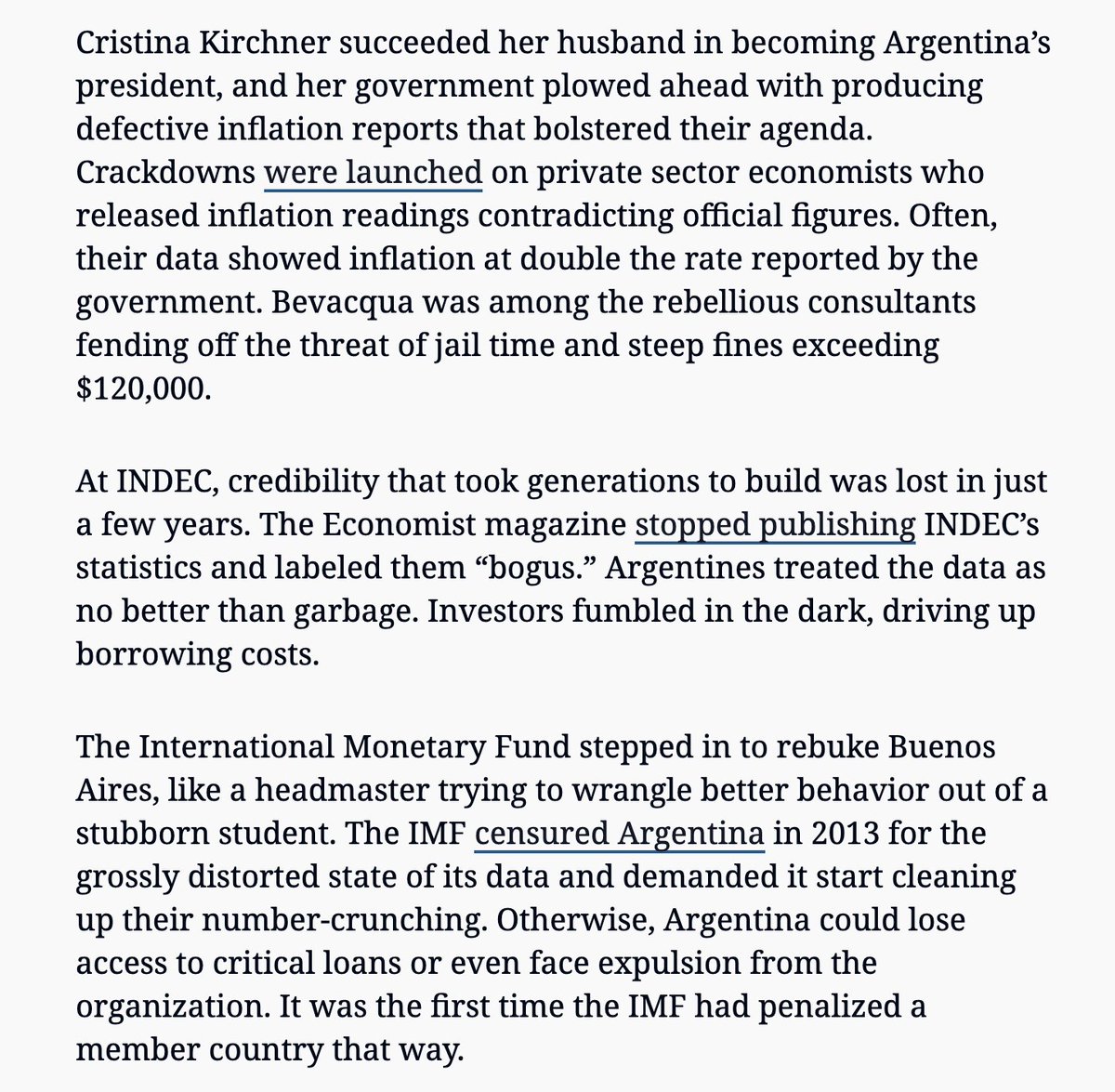 New: Argentine statistician Graciela Bevacqua once lost her gov't job for refusing to doctor inflation data. I talked to her.

Officials produced junk reports for years &amp; prosecuted Bevacqua for releasing independent ones

On Argentina's fall into blindness &amp; lessons for the US