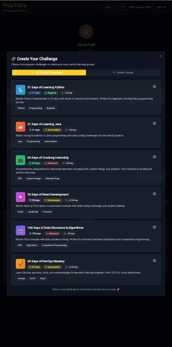 Gaurapatil12's tweet image. 🚀 Prep Yatra by TBE
Everyone can create their own learning challenge.
Set a target 🎯 → like mastering Python in 21 days!
#PrepYatra #TheBoringEducation #LearningChallenge #StudyCommunity #FreeResources #Python #CodingJourney #Upskilling #21DayChallenge #LearnTogether