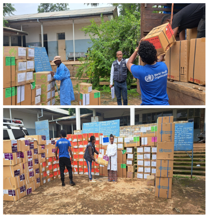 WHOEthiopia's tweet photo. @WHO delivered 4.1 MT of emergency supplies $105K to 7 facilities in NW #Tigray 🇪🇹—supporting 80K people for 3 months, incl. returnees &amp; fragile communities.
Also provides technical support &amp; will mobilise partners for sustained assistance.
🙏🏾@UNCERF  🇪🇺@eu_echo 🇯🇵@JapanEthiopia https://t.co/1kliBuKLUP