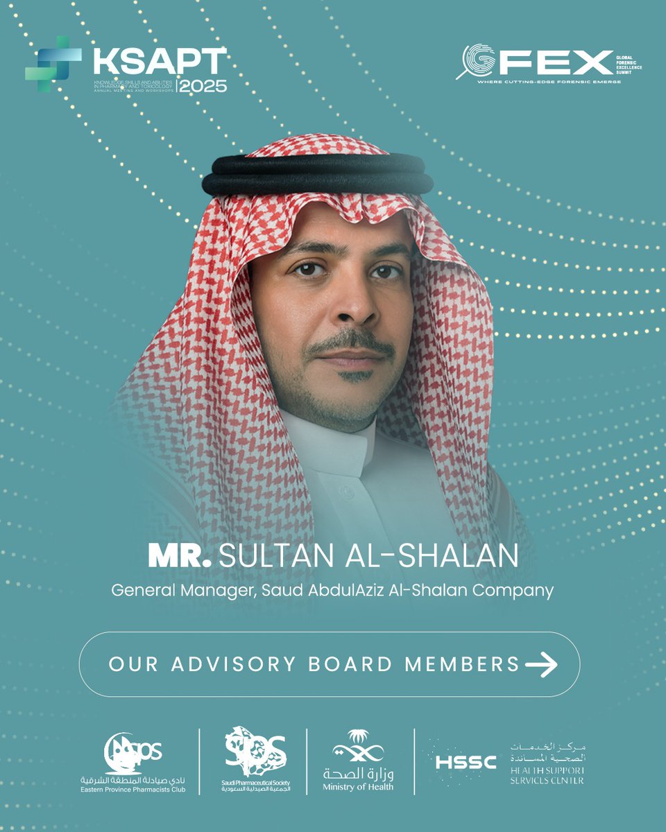 Mr. Sultan AlShalan, #KSAPT2025 Advisory Board Member, supports innovation in toxicology and healthcare.

Meet him at KSAPT 2025 in Riyadh!

linkedin.com/company/saud-a…

#KSAPTteam #KSAPT2025 #ScienceLeaders