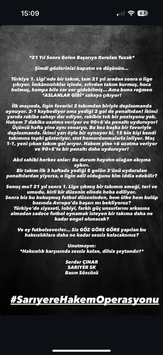 GokhanEvrankaya's tweet photo. YILDIRAMAYACAKSINIZ, SİZLER DEĞİL BİZ KAZANACAĞIZ. KİRLİ OYUNLARINIZ HİÇ BİR İŞE YARAMAYACAK. 
#SarıyereHakemOperasyonu
#corumdakaragece https://t.co/Fr1nwIR5ak