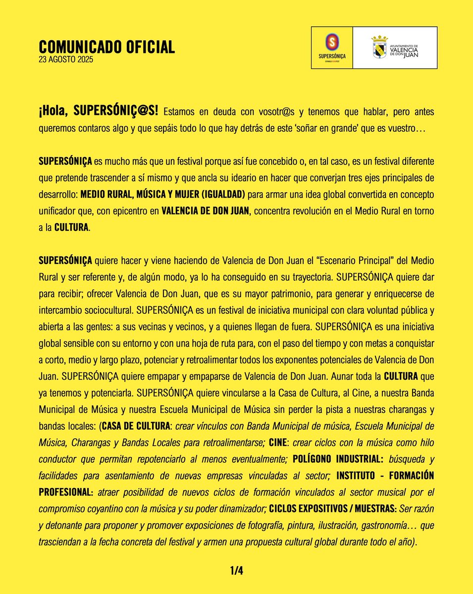 SupersonicaFest's tweet image. COMUNICADO OFICIAL (23/AGO/2025)

Infinitas gracias de corazón por cuidarnos, por creer y por soñar. ¡Seguimos!💛🥹
#YoSoySUPERSÓNIÇA, ¿y tú?
