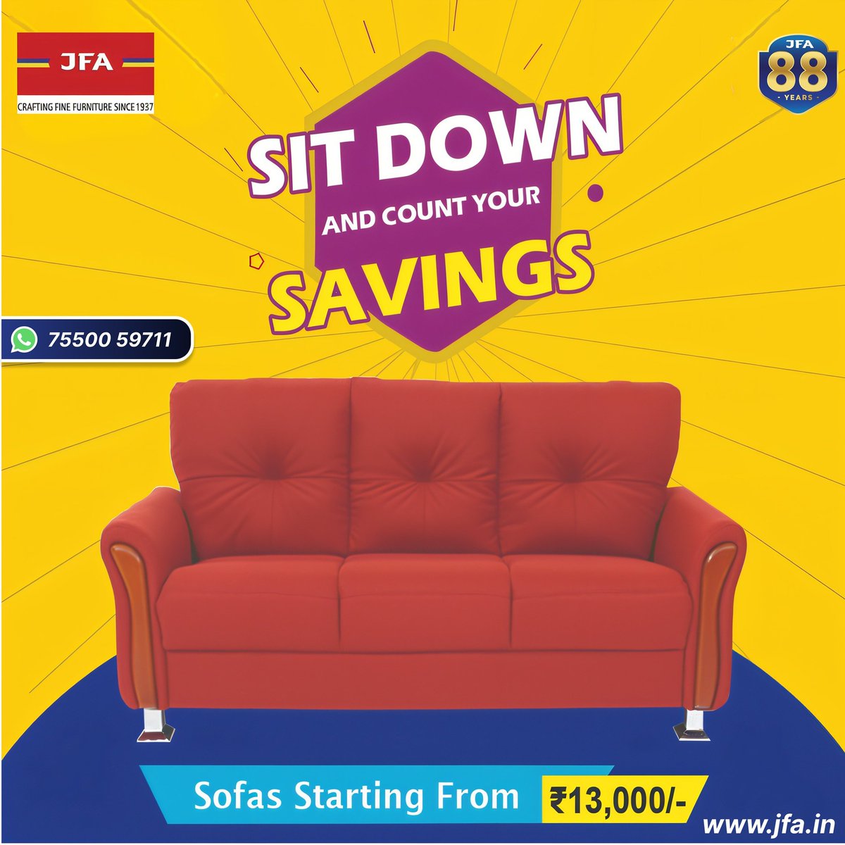 JFA_Furniture's tweet image. Sit Down and Count Your Savings! 💰🛋️
Bring home comfort without breaking the bank — Sofas starting from just ₹13,000!
📍 Visit Our Showrooms: Royapettah | Adyar | Nanganallur
📌 Location: jfa.in/our-showrooms
📲 WhatsApp: 75500 59711
#SofaSale #AffordableSofas #SofaSavings