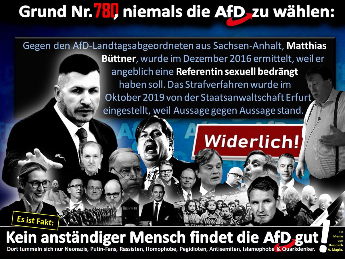 Jeden Tag daran erinnern: Die #AfD ist eine vom Verfassungsschutz als rechtsextrem eingestufte, faschistische, rassistische und queerfeindliche Partei – und eine Gefahr für die Demokratie.

© <a href="/lupus_woelfin/">Lupine</a>