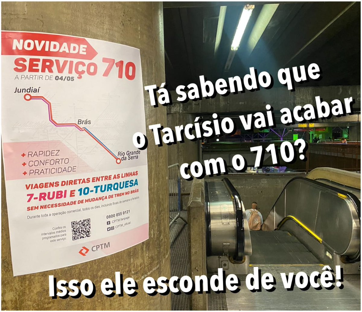 Blog Plamurb🚎🚲🚦🚊🚞🚉🌳 (@plamurb1) on Twitter photo A criação do tal "hub" na Barra Funda é uma forma do <a href="/tarcisiogdf/">Tarcísio Gomes de Freitas</a> tentar esconder o fim do Serviço 710.
Olhando o cartaz que aparece na imagem, percebam que a CPTM afirmava que teríamos mais rapidez, conforto e praticidade, o que de fato ocorreu.
Perderemos tudo isso dia 28. A criação do tal "hub" na Barra Funda é uma forma do <a href="/tarcisiogdf/">Tarcísio Gomes de Freitas</a> tentar esconder o fim do Serviço 710.
Olhando o cartaz que aparece na imagem, percebam que a CPTM afirmava que teríamos mais rapidez, conforto e praticidade, o que de fato ocorreu.
Perderemos tudo isso dia 28.