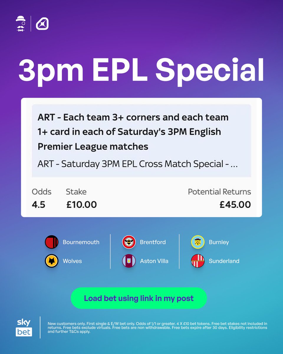 AndyRobsonTips's tweet photo. This is my Premier League Checklist for the 3pm kick-offs today.

Load bet: https://t.co/hLP7lRSysl

New Sky Bet customers can get £40 in Free Bets by placing any stake on this bet.

Join here: https://t.co/Si7gmxbLsB

Let me know if you’re backing this one.

18+, T&amp;Cs Apply. Ad. https://t.co/cO0LD7WEUk