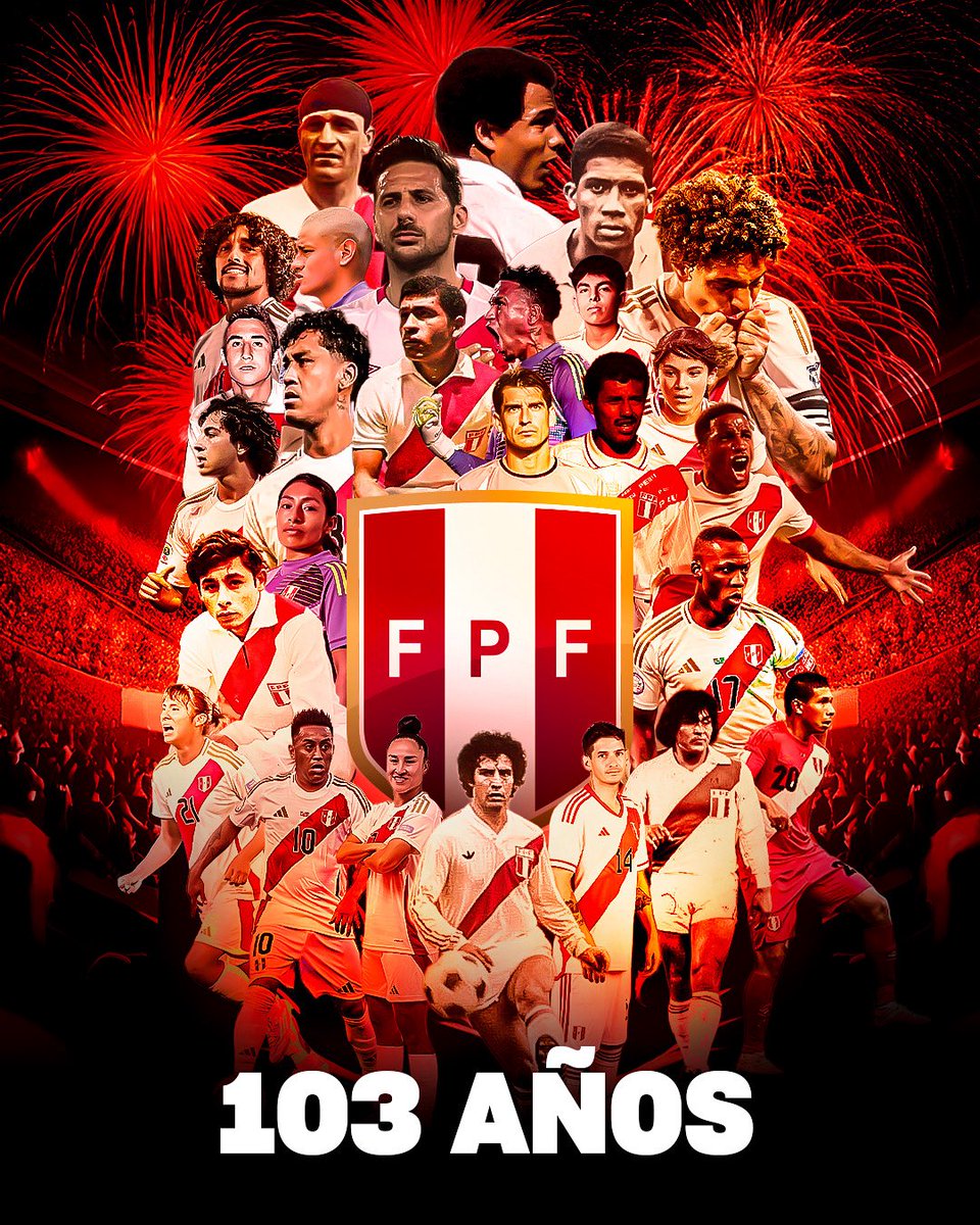 TuFPF's tweet photo. 𝐇𝐨𝐲 𝐜𝐞𝐥𝐞𝐛𝐫𝐚𝐦𝐨𝐬 𝟏𝟎𝟑 𝐚𝐧̃𝐨𝐬 𝐝𝐞 𝐡𝐢𝐬𝐭𝐨𝐫𝐢𝐚, 𝐩𝐚𝐬𝐢𝐨́𝐧 𝐲 𝐜𝐨𝐦𝐩𝐫𝐨𝐦𝐢𝐬𝐨 𝐜𝐨𝐧 𝐞𝐥 𝐟𝐮́𝐭𝐛𝐨𝐥 𝐩𝐞𝐫𝐮𝐚𝐧𝐨. ⚽️🇵🇪

Gracias a quienes han sido parte de este camino, sigamos trabajando juntos por nuestro deporte. 🤝 https://t.co/JednHQl3VW