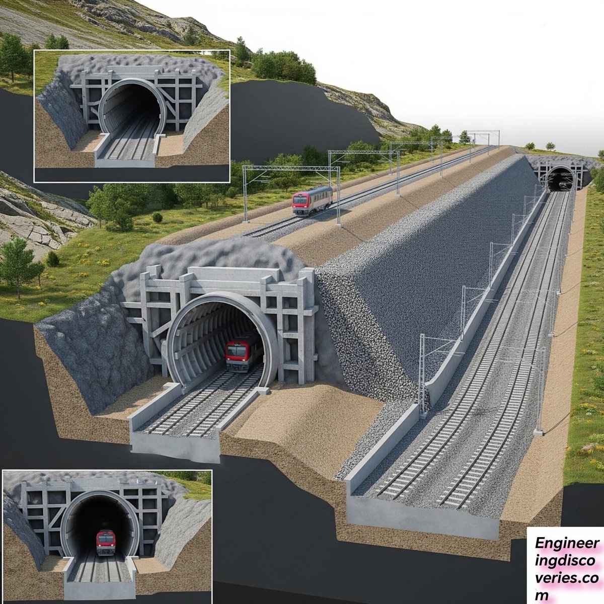 The Basics of Tunnels and Earthworks🏝️🏝️

Tunnels and earthworks are crucial for creating a stable, level railway track through challenging terrain.
Tunnels are built to go through obstacles like mountains. Key challenges for civil engineers include:

 * Geotechnical Analysis: