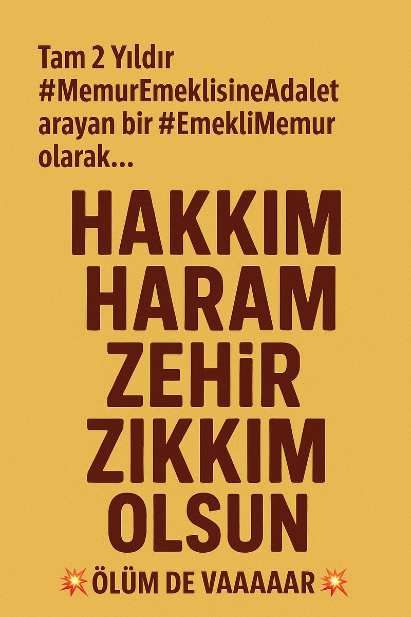 🇹🇷Murat CENGİZ🇹🇷 (@muratcengiz09) on Twitter photo Her Kim ki 27 Ay,835 Gündür #EmekliMemur un Yasal Hakkı Seyyanen EK Ödemeye Takoz Koydu ise, Buna Göz Yumdu İse, SESSİZ Kaldı İse,Suni Gündemler İle Algı Yaparak 👉UNUTTURMAYA Çalıştı İse 2.5 Milyon #MemurEmeklisi nin Hakkı Haram Zıkkım Olsun
<a href="/_aliyalcin_/">Ali YALÇIN</a>
<a href="/OnderKahveci/">Önder Kahveci</a>
<a href="/tcbestepe/">T.C. Cumhurbaşkanlığı</a> Her Kim ki 27 Ay,835 Gündür #EmekliMemur un Yasal Hakkı Seyyanen EK Ödemeye Takoz Koydu ise, Buna Göz Yumdu İse, SESSİZ Kaldı İse,Suni Gündemler İle Algı Yaparak 👉UNUTTURMAYA Çalıştı İse 2.5 Milyon #MemurEmeklisi nin Hakkı Haram Zıkkım Olsun
<a href="/_aliyalcin_/">Ali YALÇIN</a>
<a href="/OnderKahveci/">Önder Kahveci</a>
<a href="/tcbestepe/">T.C. Cumhurbaşkanlığı</a>