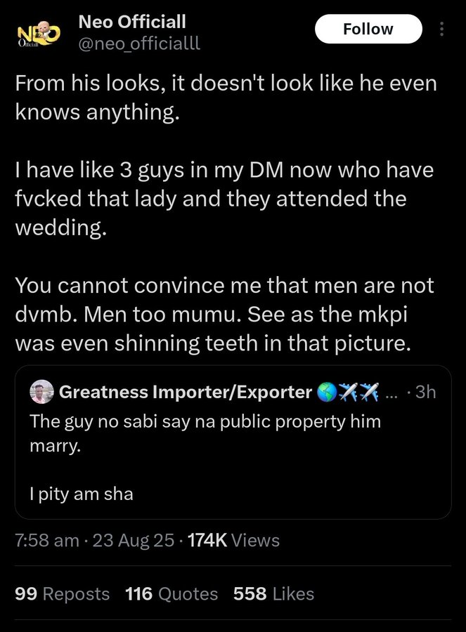 <a href="/symplyDAPO/">Dapsy𓃵</a> But if we really look am, <a href="/neo_officialll/">Neo Officiall</a> has no case to answer cuz he never mentioned her name, neither does he tag her handle to his tweets.