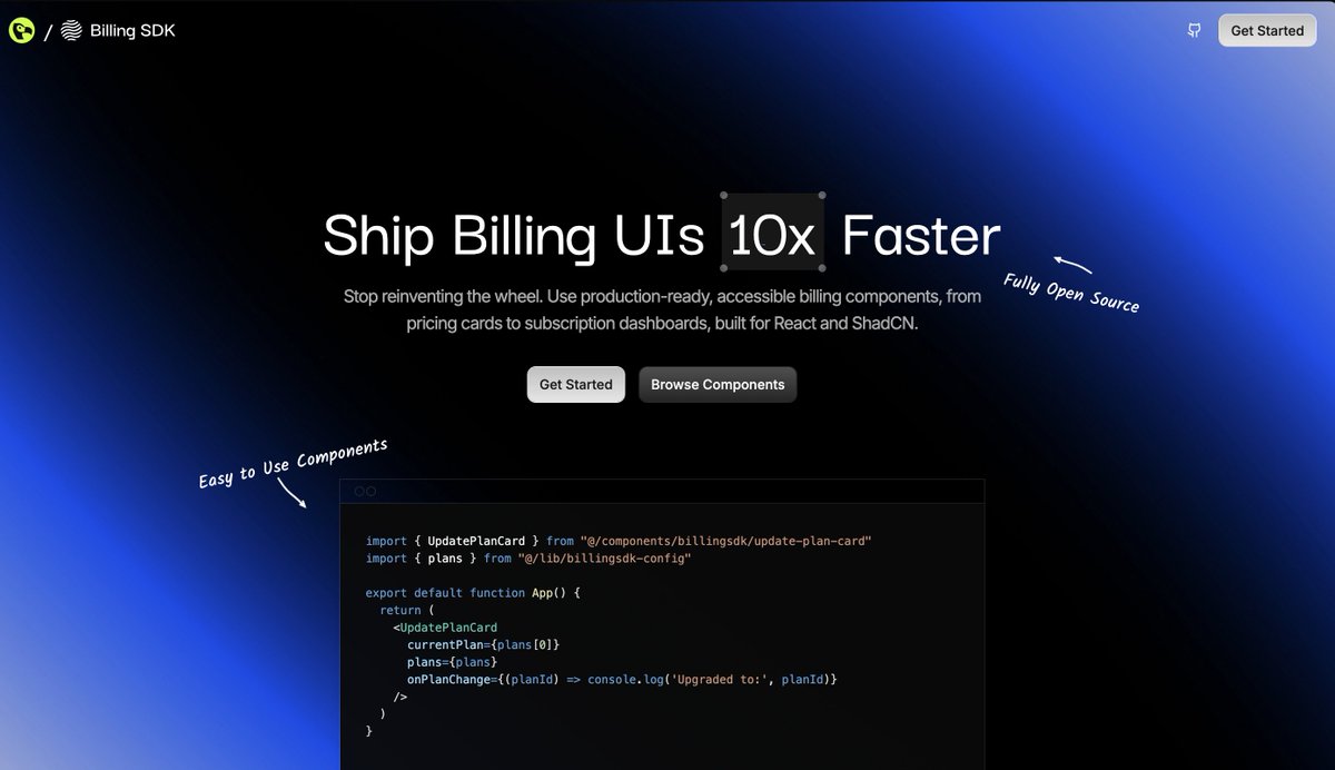 aagarwal1012's tweet image. What if your pricing page took minutes, not days?

We’re launching BillingSDK by @dodopayments, our first major open-source library of billing components built with @reactjs + @shadcn. It’s plug-and-play, accessible, brand-friendly, and helps you ship pricing pages and billing…