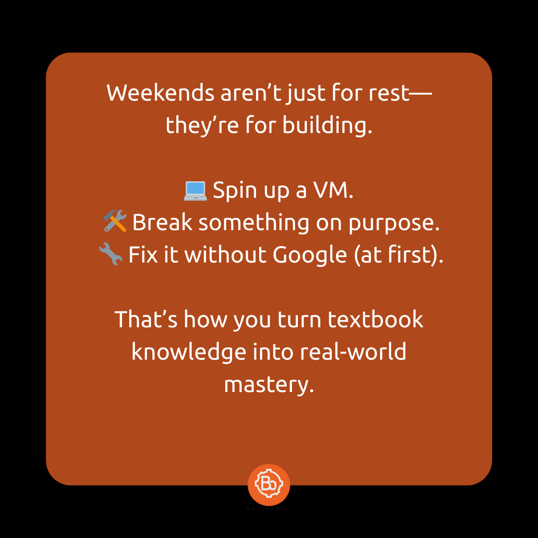 bomorgantech's tweet image. Weekends aren’t just for rest, they’re for building.
💻 Spin up a VM.
🛠 Break something on purpose.
🔧 Fix it without Google (at first).
That’s how you turn textbook knowledge into real-world mastery.
#BoMorganTech #HomeLab #LinuxLearning #TechSkills #ITProfessionals…