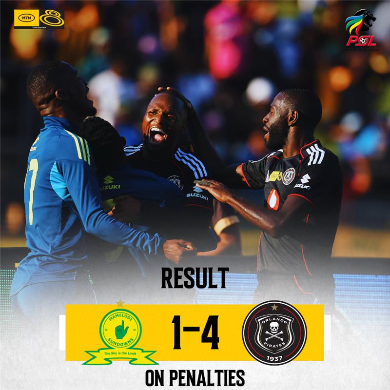 The #MTN8 trophy eludes Mamelodi Sundowns once again, as the lose to Orlando Pirates on penalties in what was a dramatic Semi-Final.

Orlando Pirates gets the chance to get one step closer to matching Kaizer Chiefs Triumph of the competition should they win the Final, with both
