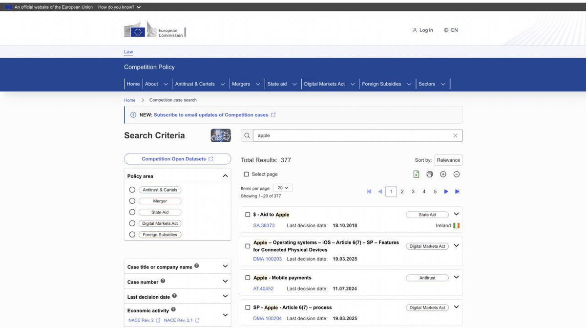 Cyber_Berkkut's tweet photo. European Commission Competition Policy Case Search Tool

Search 68506 decisions by company name, case number and case title.  

Lots of information about different companies, both European and those with ties to Europe.

https://t.co/pz9ynraQfX

#osint https://t.co/bd7veVZ2jW