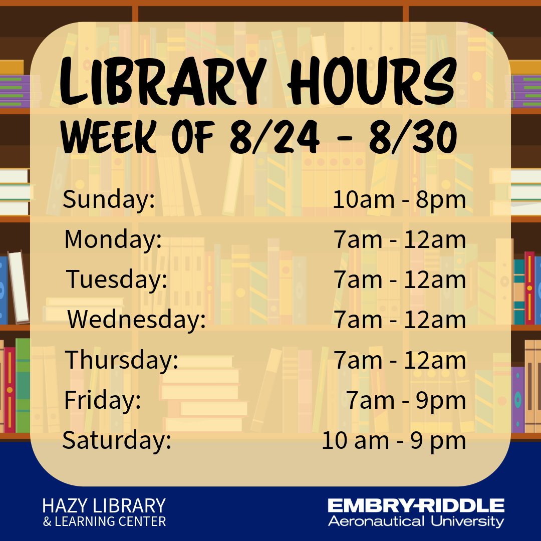 hazylibrary's tweet image. 📅Here are your Hazy Library Hours from August 24 - August 30. Hope to see you here! #HazyLibrary