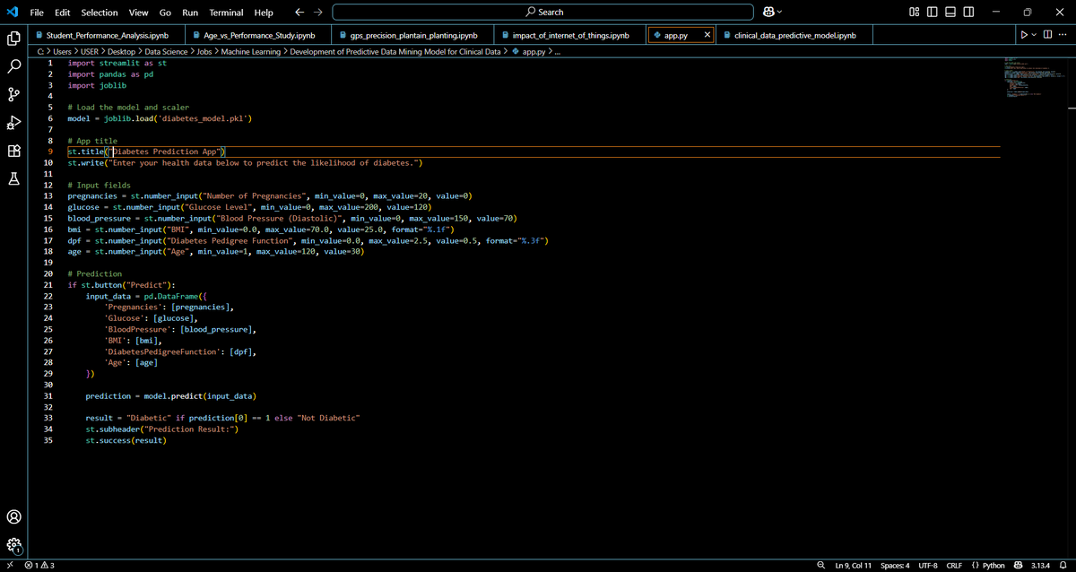 themrandroid's tweet photo. I also built a predictive data mining model for clinical data.

From diabetes prediction to explainable association rules, the model identifies high-risk profiles &amp; supports smarter healthcare decisions. 

I rounded it by deploying via Streamlit for easy use. https://t.co/3pAISngf2c