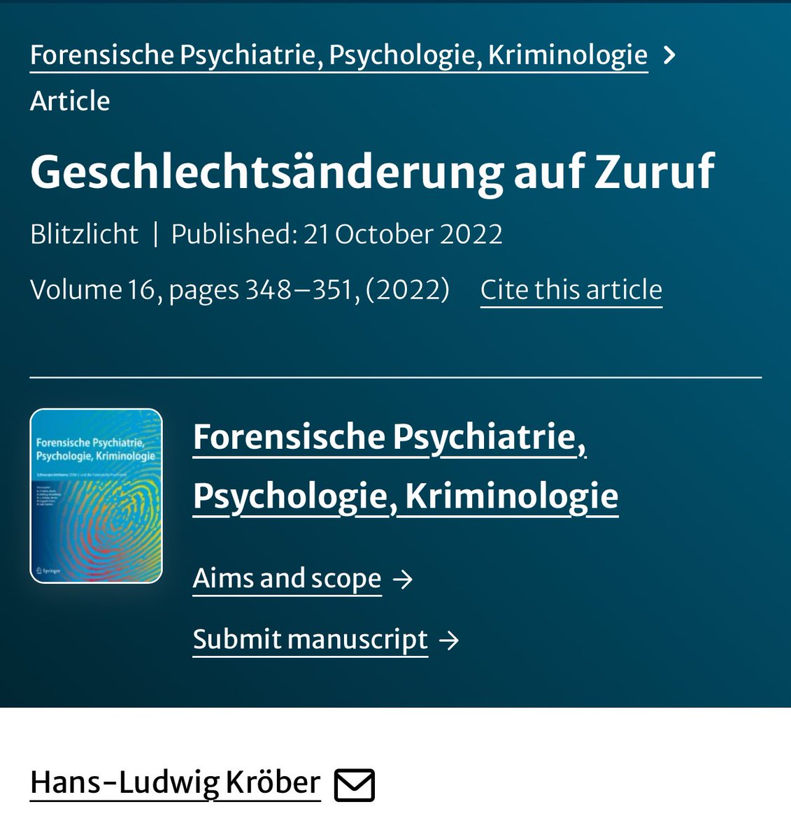 „Im forensischen Bereich wird dieses Gesetz nicht unerhebliche Probleme hervorrufen. Wir haben bereits Wellen gehabt, getriggert wohl durch Medienberichterstattung, in denen etwas gehäuft strafgefangene Männer plötzlich ihre weiblichen Anteile entdeckten. In Erinnerung ist dem