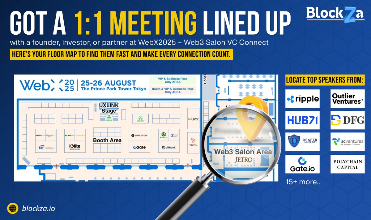 BlockZa.io | NftStudio24.eth (@blockza_io) on Twitter photo Got a 1:1 meeting at <a href="/WebX_Asia/">WebX 2025 (Aug 25-26)</a> - <a href="/Web3Salon/">Web3 Salon | Supported by JETRO</a> VC Connect.
We’ve got your map to navigate the noise and meet your match.
Find top speakers, founders, investors, and partners — right here.
🗓 August 25–26 | The Prince Park Tower Tokyo
Powered by Blockza.io — Your Got a 1:1 meeting at <a href="/WebX_Asia/">WebX 2025 (Aug 25-26)</a> - <a href="/Web3Salon/">Web3 Salon | Supported by JETRO</a> VC Connect.
We’ve got your map to navigate the noise and meet your match.
Find top speakers, founders, investors, and partners — right here.
🗓 August 25–26 | The Prince Park Tower Tokyo
Powered by Blockza.io — Your
