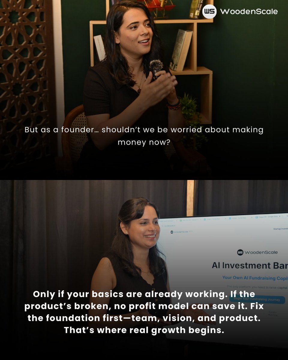WoodenscaleAI's tweet photo. Start with users, not spreadsheets.
When they love it, revenue shows up.

Steve Jobs’ philosophy, which our Founder &amp; CEO @emerge_mamta adheres to - and advises young founders to follow.
.
.
.
#startup https://t.co/wPcFqtY7tR