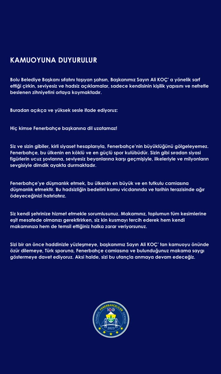 Kamuoyuna duyurulur.