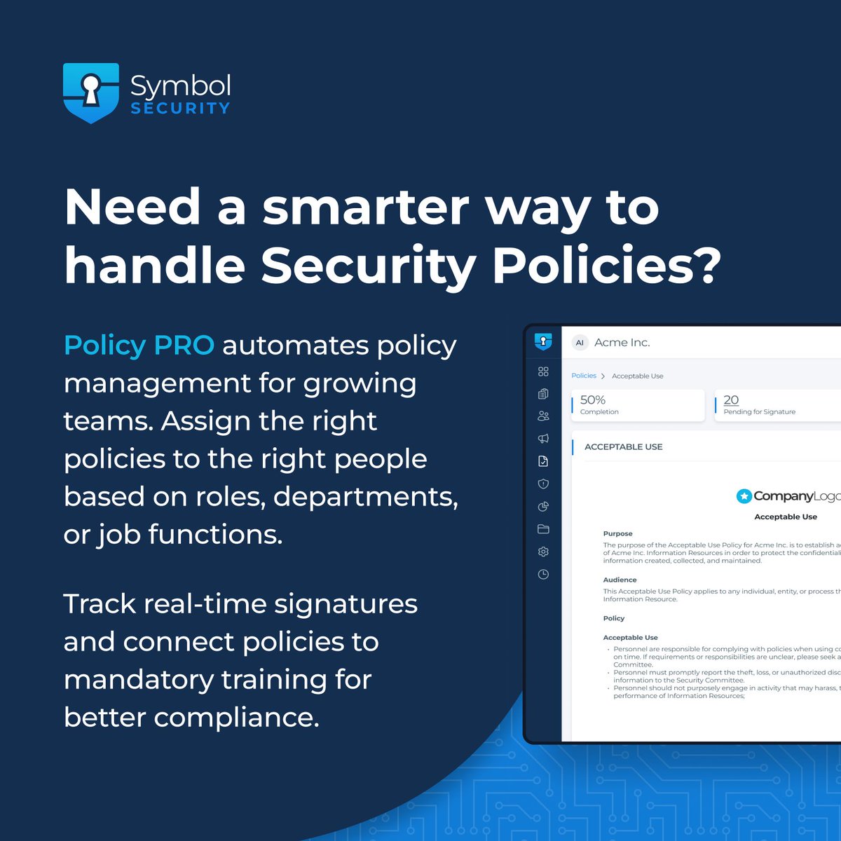 Still sending one policy to everyone? 🤔
With Policy PRO, admins can assign policies and linked training modules by role, department, or business function.

It’s personalized policy management, contact us 👉 hubs.ly/Q03Bxdlp0

#Security #Policies #Training #Compliance