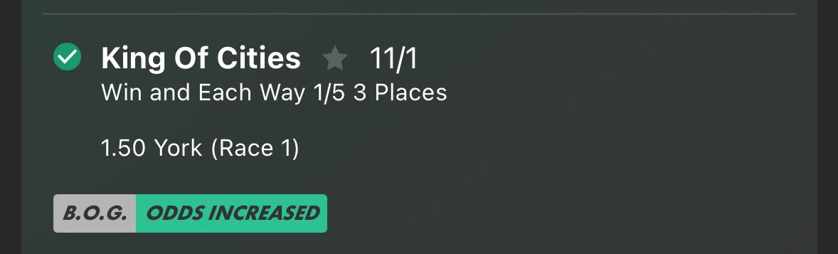 11/1 winner to start day 4 of York 

See the rest of today’s selections here 👇 

t.me/+h4opMoqk9lEzN…