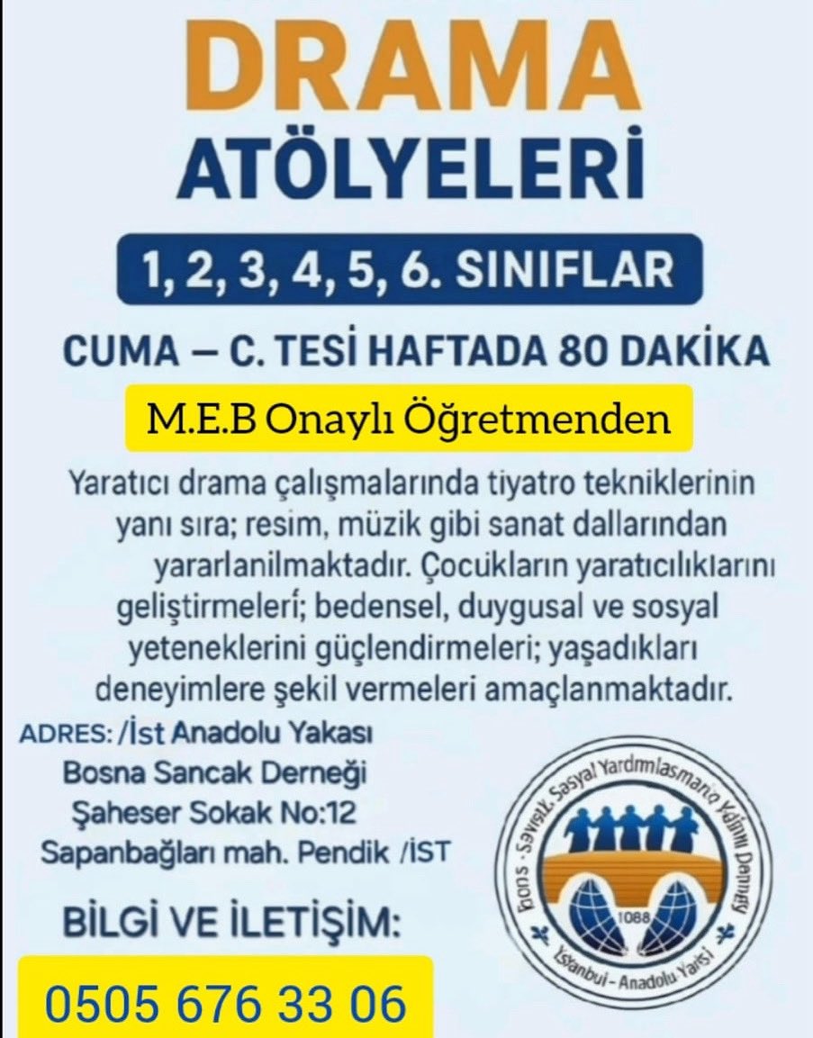 📍YARATICI DRAMA ATÖLYELERİ 
📍İlköğretim çağı çocuklar için 
📍Her hafta CUMA- CUMARTESİ 
📍0505 - 676 3306 #drama