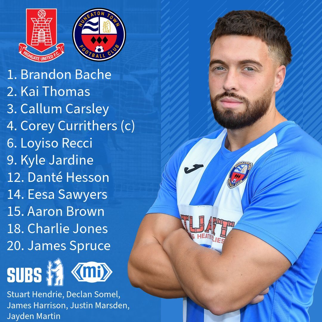 NuneatonTFC's tweet image. TEAM NEWS | Our ‘Road To Wembley’ begins with a trip to B90 to face Highgate United. Here’s how your Town shape up for this one.

#FAVase #TogetherForTheTown