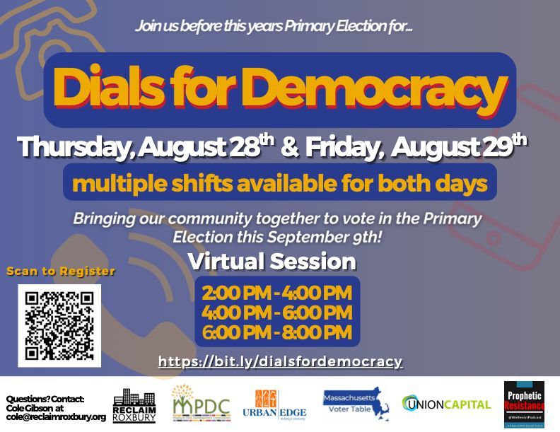 Join us on Aug 28 &amp; 29th for Dials for Democracy! We have multiple shifts, and participants will receive a $25 gift card for each day they attend, plus have their name entered into a raffle to win more $$$! 

🔥 RSVP now for attendance info → bit.ly/dialsfordemocr…