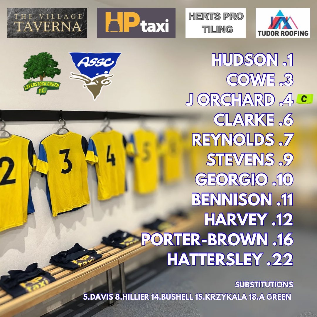 LINEUP

Here’s your AFC line up for our trip to Leverstock Green Reserves.

Clarke makes his first start and Hattersley returns to the starting lineup. 

Davis makes the squad for the first time and will be hoping to impact the game from the bench with returning Bushell and