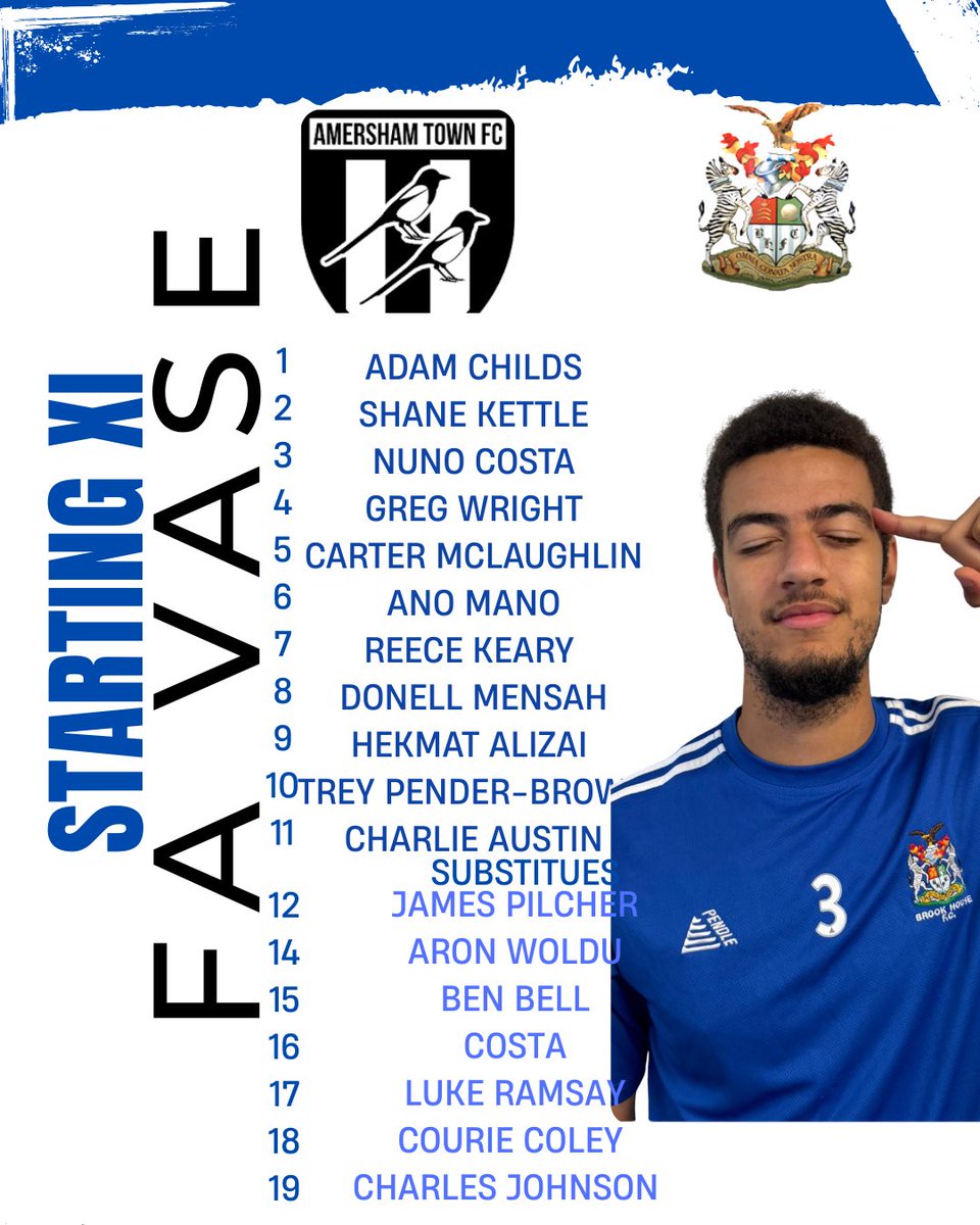 Our lineup for today’s Fa Vase game against <a href="/AmershamTownFC/">Amersham Town FC</a> 
🧤Adam in net 
🧱Ano at the back 
©️Trey captains the team
#UTB