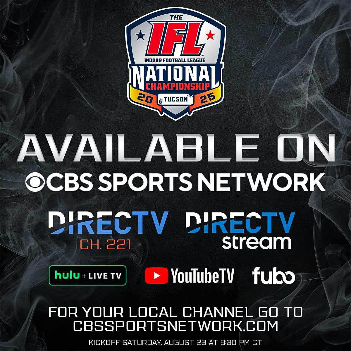 Indoor Football League Championship:

<a href="/KnightHawksIFL/">Vegas Knight Hawks</a> vs <a href="/gbblizzard/">Green Bay Blizzard</a> will kickoff tonight at 10:30pm EST &amp; will broadcast exclusively on <a href="/CBSSportsNet/">CBS Sports Network</a>

Per <a href="/IndoorFL/">Indoor Football League</a> 

#IFL #IFL2025