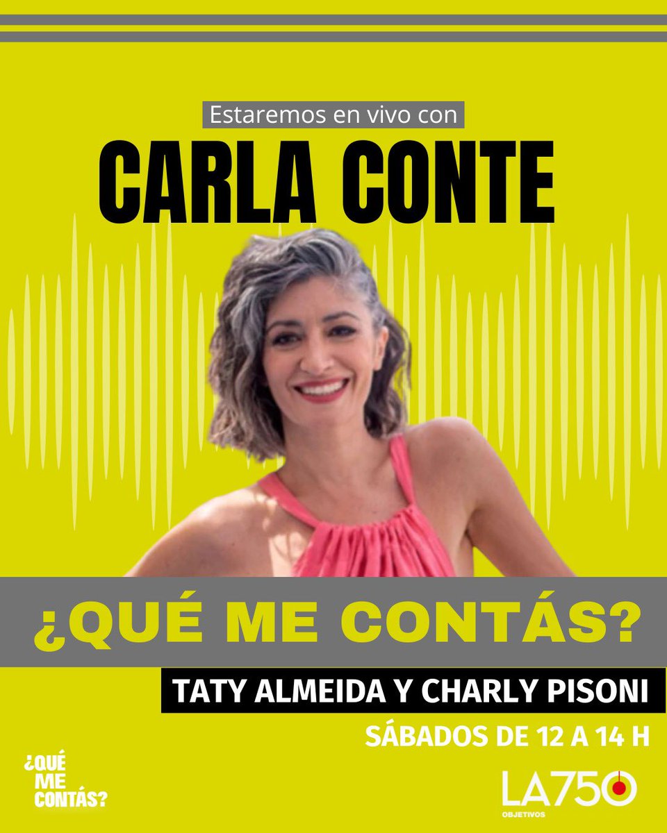 HOY 🔜 DESDE LAS 12 vamos a recibir la visita de la conductora, actriz y bailarina más simpática y talentosa que hay. 

➡️ La <a href="/carlaconteok/">💚Carla Conte 💚</a> viene para una entrevista espectacular con Taty Almeida y <a href="/charlypisoni/">Charly Pisoni</a> 

¡No te lo pierdas!

Por la <a href="/AM750/">LA 750</a>