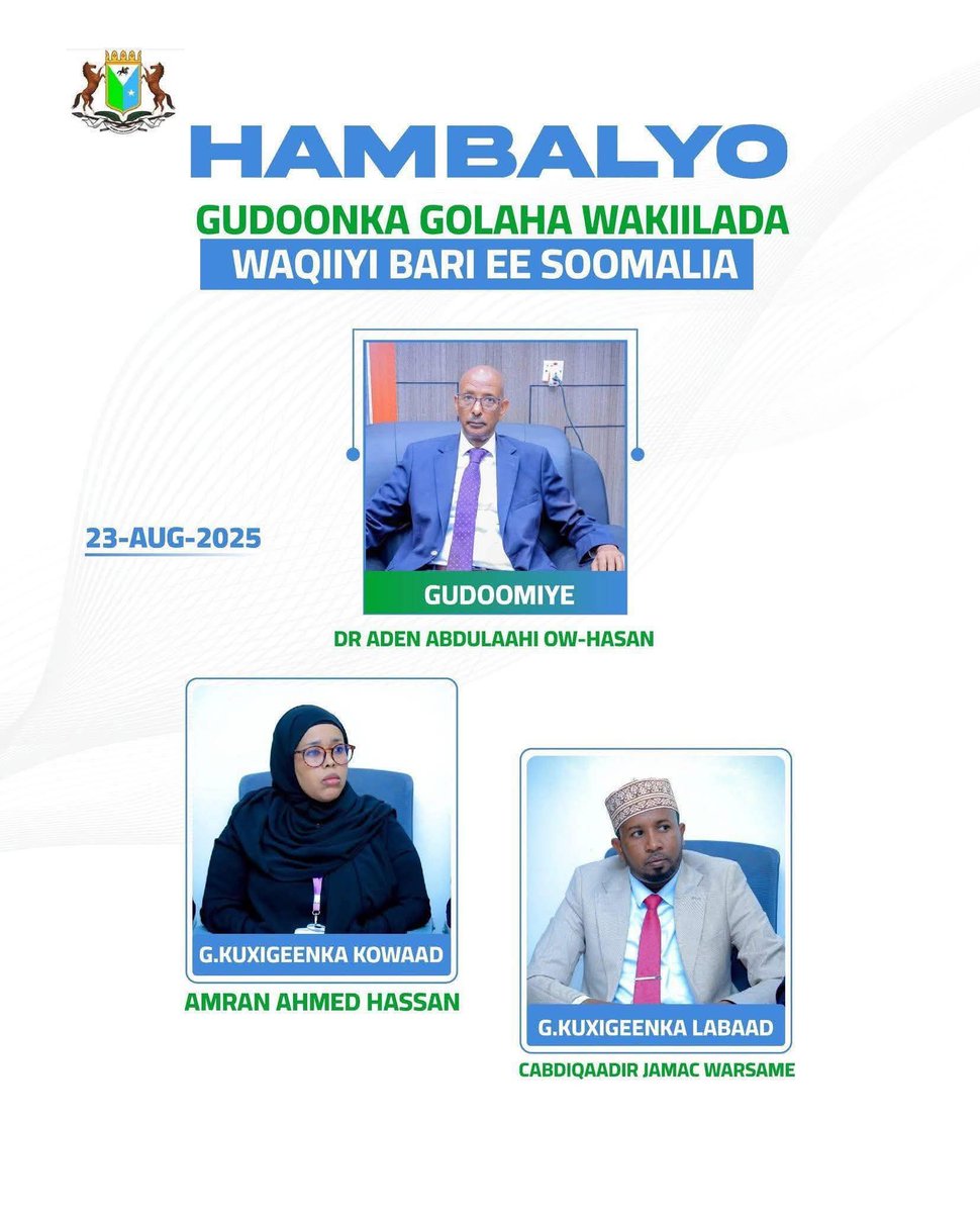 Honibnuweg4rt's tweet photo. Waxa aan hambalyo iyo duco isugu daray Guddoonka Baarlamanka Maamul-Goboleedka Waqooyi Bari Somalia. Hambalyo! https://t.co/EF9Vt2Kpau